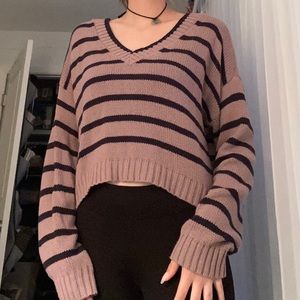 american eagle striped v neck sweater